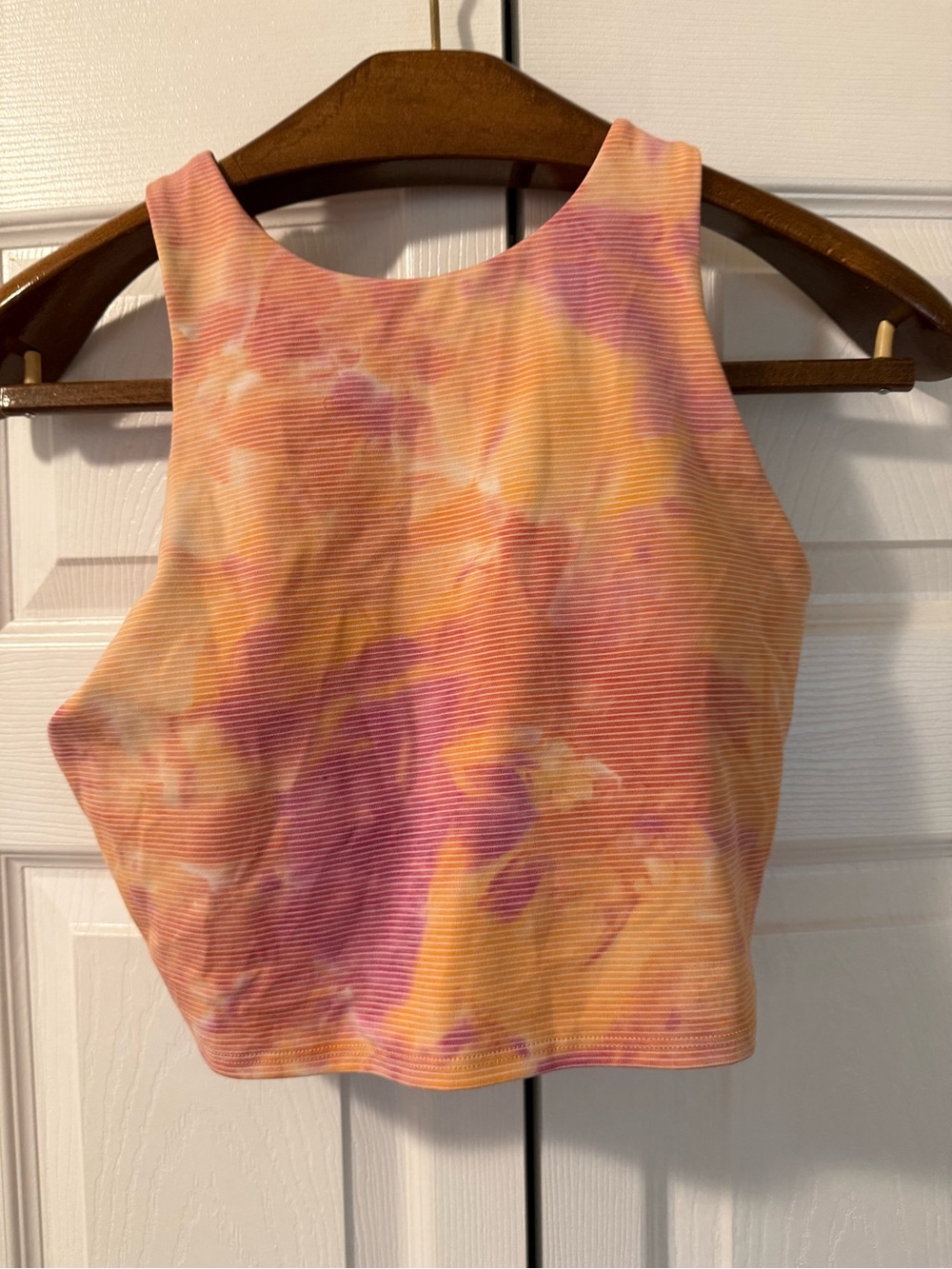 Athleta Ribbed Tie-Dye Crop Tank Top - Pink, Orange & Yellow